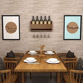 Casier à vin en bois massif suspendu porte-bouteille de vin, support de stockage de vin à la maison avec étagère en verre pou