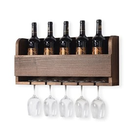 Casier à vin Mural en Bois Massif, Organisateur de Bouteilles et de Verres, Support de Stockage de vin à la Maison, présentoi