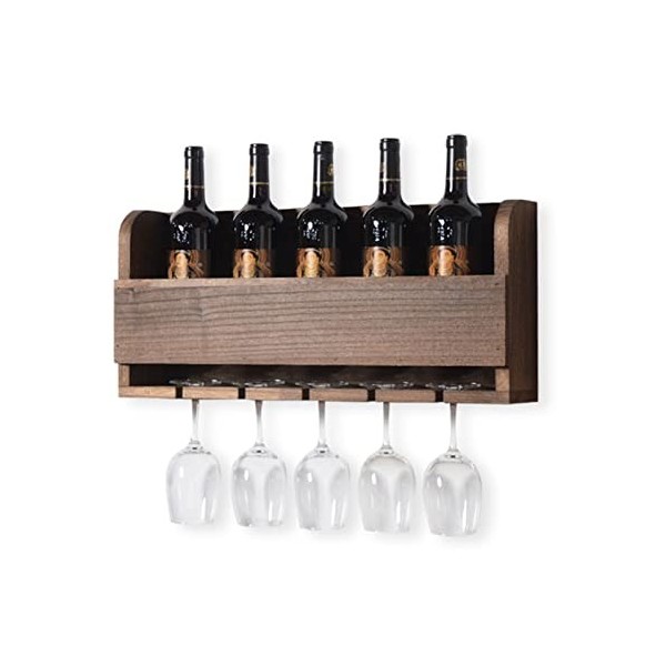 Casier à vin Mural en Bois Massif, Organisateur de Bouteilles et de Verres, Support de Stockage de vin à la Maison, présentoi
