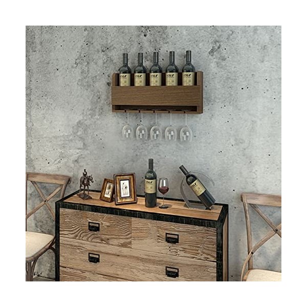 Casier à vin Mural en Bois Massif, Organisateur de Bouteilles et de Verres, Support de Stockage de vin à la Maison, présentoi