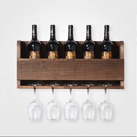 PUCHEN Casier à vin Mural, Rangement en Bois pour Porte-vin, étagères en Verre et à Bouteilles pour Le Salon, Organisateur de