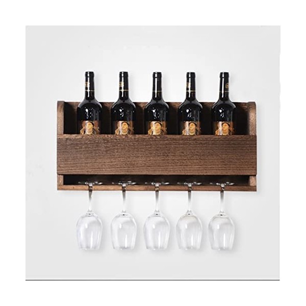 PUCHEN Casier à vin Mural, Rangement en Bois pour Porte-vin, étagères en Verre et à Bouteilles pour Le Salon, Organisateur de