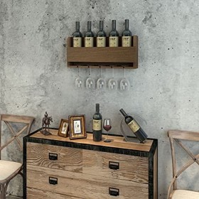 PUCHEN Casier à vin Mural, Rangement en Bois pour Porte-vin, étagères en Verre et à Bouteilles pour Le Salon, Organisateur de