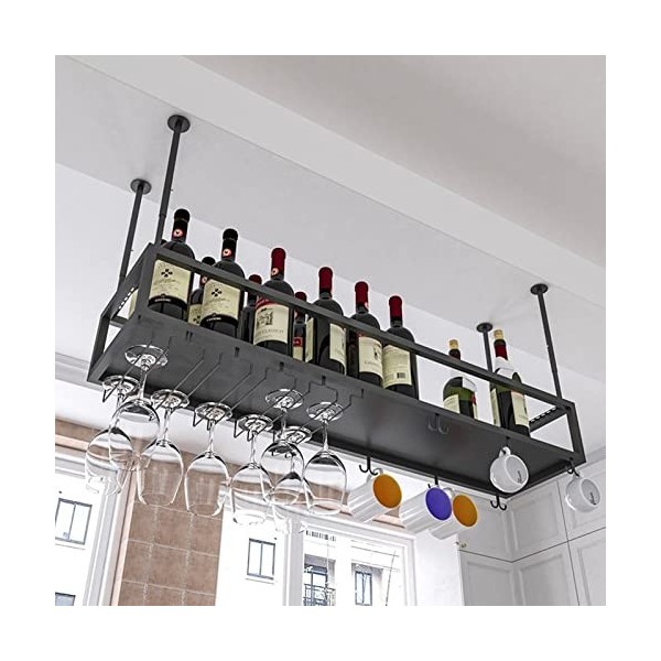 Casier à vin de Plafond Étagère de Rangement pour Vin, Support de Rangement pour Gobelet Mural en Fer, Présentoir pour Suppor