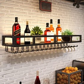 TZUFA Étagère à vin murale Casier à vin suspendu Supports à verres à vin Support à verres à pied, étagère de stockage de vin 