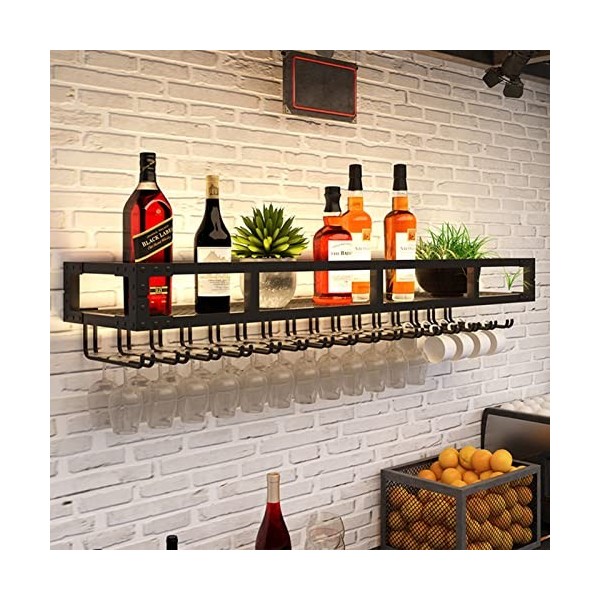 TZUFA Étagère à vin murale Casier à vin suspendu Supports à verres à vin Support à verres à pied, étagère de stockage de vin 