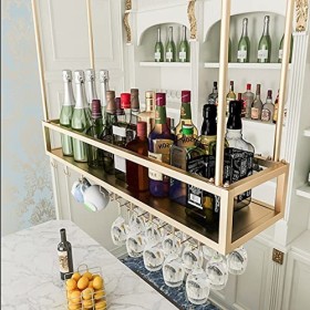 TZUFA Support de verre à vin de plafond de casier à vin en métal, support de stockage de gobelet suspendu étagères de rangeme