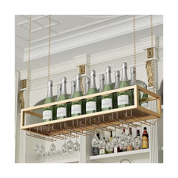 TZUFA Casier à vin monté au Plafond avec Support de Verre à vin, étagère de Rangement de vin en chaîne de Fer en métal, Porte