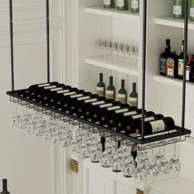 TZUFA Étagère à vin Casier à vin de Plafond, Support de Verre à vin Suspendu, étagère de Rangement de vin en métal Noir à Hau