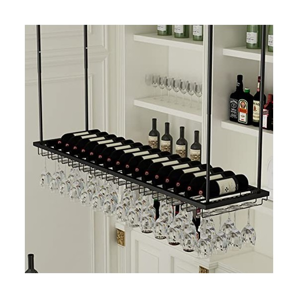 TZUFA Étagère à vin Casier à vin de Plafond, Support de Verre à vin Suspendu, étagère de Rangement de vin en métal Noir à Hau