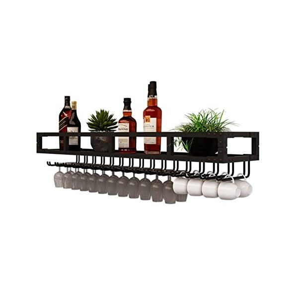 TZUFA Casier à vin Mural Industriel, avec Support de Verre à vin, Organisateur détagère à vin Flottant en métal, étagère de 