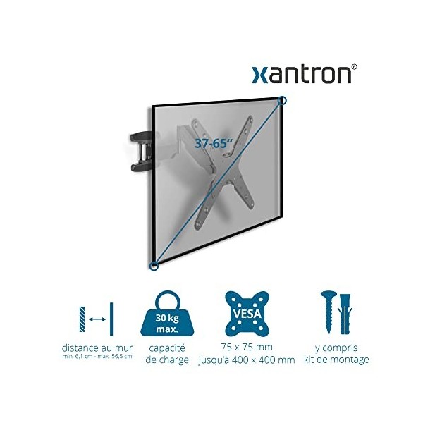 Xantron® ERGOLINE-440B Support TV pivotant et inclinable 23-55" ou VESA 75x75-400x400mm / Support Mural réglable en Hauteur/B