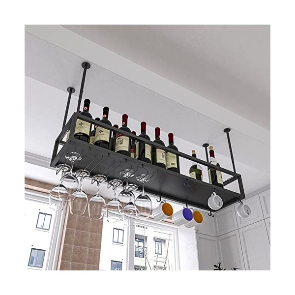 TZUFA Casier à vin en métal, étagère de Rangement de vin Suspendue, Support de Tasses à vin à lenvers, présentoir de Plafond