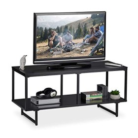 Relaxdays Meuble TV en MDF, 2 Belles Surfaces, Espace de Rangement Extra,TableTV Moderne,HlP: 50,5 x110,5x45,5cm, Noire, méta