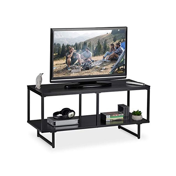 Relaxdays Meuble TV en MDF, 2 Belles Surfaces, Espace de Rangement Extra,TableTV Moderne,HlP: 50,5 x110,5x45,5cm, Noire, méta