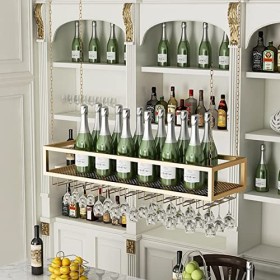 TZUFA Support de support de gobelet de casier à vin monté au plafond, étagère de stockage de vin en métal suspendue, présento
