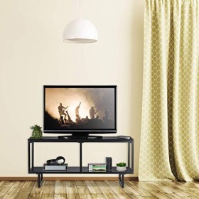 Relaxdays Meuble TV en MDF, 2 Belles Surfaces, Espace de Rangement Extra,TableTV Moderne,HlP: 50,5 x110,5x45,5cm, Noire, méta