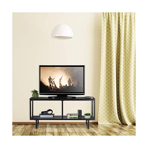 Relaxdays Meuble TV en MDF, 2 Belles Surfaces, Espace de Rangement Extra,TableTV Moderne,HlP: 50,5 x110,5x45,5cm, Noire, méta