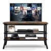 COSTWAY Meuble Télé Industriel pour TV 46" à 3 Niveaux Structure en Acier, Banc TV Charge Max 90kg 4 Pieds Réglable Panneu en