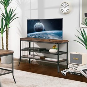 COSTWAY Meuble Télé Industriel pour TV 46" à 3 Niveaux Structure en Acier, Banc TV Charge Max 90kg 4 Pieds Réglable Panneu en