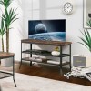 COSTWAY Meuble Télé Industriel pour TV 46" à 3 Niveaux Structure en Acier, Banc TV Charge Max 90kg 4 Pieds Réglable Panneu en
