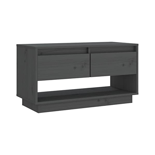 Camerina Meuble TV Gris 74x34x40 cm Bois de pin Massif,Meuble TV,Meuble TV Moderne,Meuble de Salon