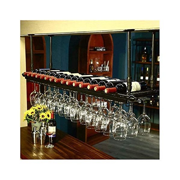 UsmAsk Casier à vin Suspendu avec Support en Verre et étagère, casier à Verres à vin au Plafond à lenvers, Style européen Si