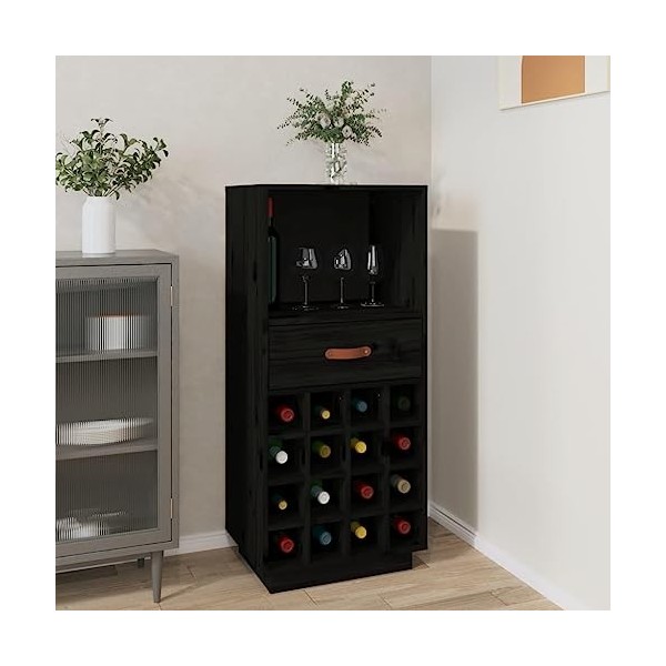 FAMIROSA Armoire à vin Noir 45x34x100 cm Bois de pin Massif 16.8KG 