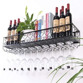 ANSNOW Cadre En Verre À Vin En Verre Casier À Vin Mural En Métal, Salle À Manger Et Salon, Présentoir À Vin, Étagère, Casier 