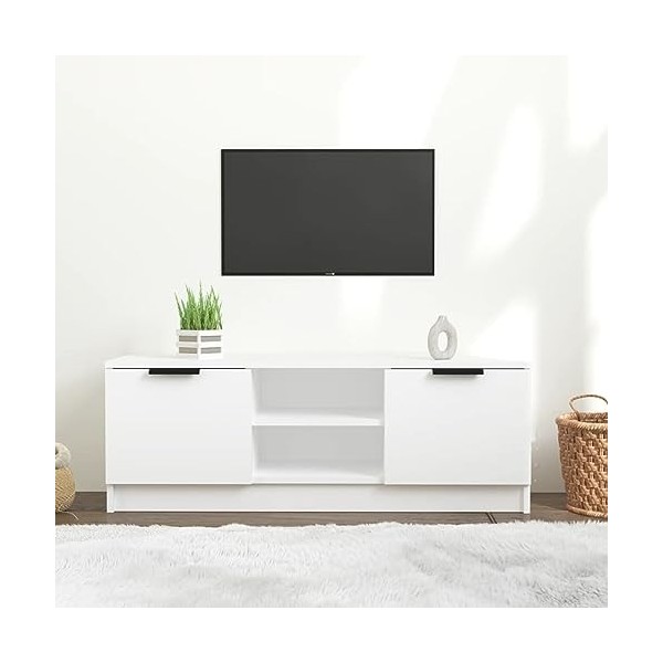 Tidyard Meuble TV Banc TV Meuble de Salon Blanc 102x35x36,5 cm Bois dingénierie
