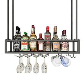 TZUFA Casier à vin de plafond Supports à verres à vin suspendus Support à verres à pied Étagère de stockage de vin en métal, 