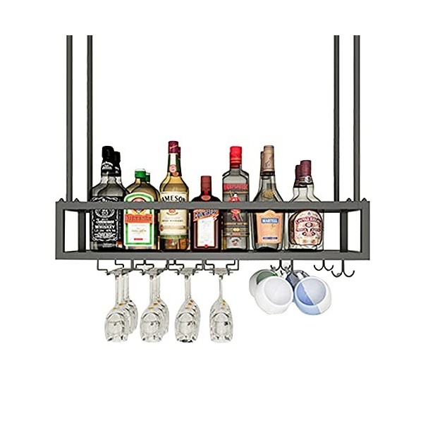 TZUFA Casier à vin de plafond Supports à verres à vin suspendus Support à verres à pied Étagère de stockage de vin en métal, 