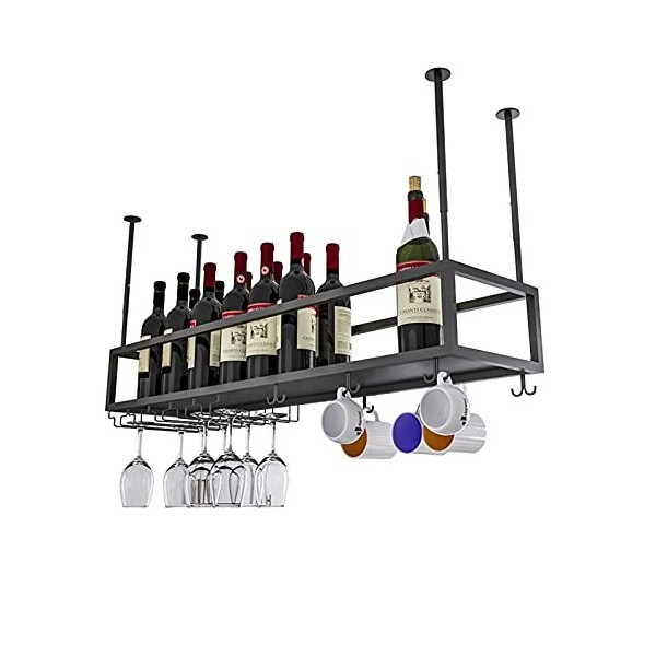 TZUFA Casier à vin de plafond Étagère à vin murale Supports à verres à vin suspendus Support à verres à pied, étagère de déco