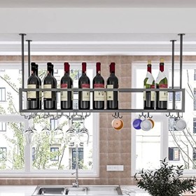 Casier à vin de Plafond - Type Porte-vin, étagère de Rangement de vin Suspendue avec Support de Verre à vin, Organisateur dé