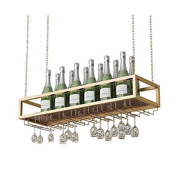 TZUFA Casier à vin mural avec porte-verres, porte-bouteille de vin suspendu, étagère de rangement en métal, présentoir à vin 