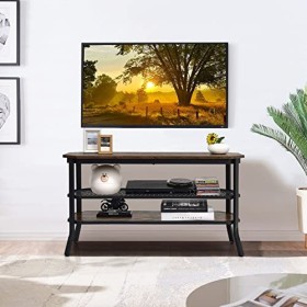 GIANTEX Meuble TV en bois avec 3 niveaux étagères ouvertes et 4 pieds, meuble TV salon industriel de haute qualité avec grand