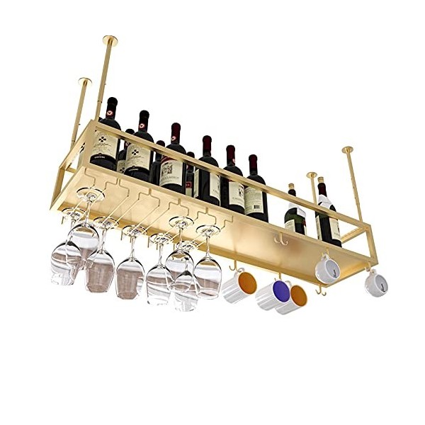 Casier à vin Plafond Porte-Bouteille de Vin Suspendu Étagère de Rangement de Vin en Métal À lenvers Porte-gobelets à Vin Déc