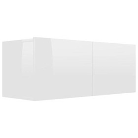 SKM Meuble TV Blanc Brillant 80x30x30 cm Aggloméré