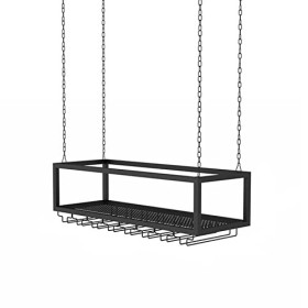 TZUFA Casier à vin de Plafond en chaîne de Fer en métal Noir, Porte-Bouteille de vin Suspendu, Support de Stockage de vin à l