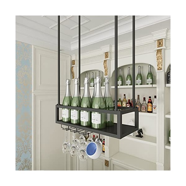 TZUFA Casier à vin de plafond Support de verre à vin, étagère de rangement de vin suspendue en métal, support de tasses à vin