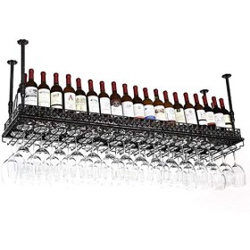 LaxTo Casier à vin Suspendu avec Support en Verre et étagère, Support de Verre à vin au Plafond Suspendu à lenvers, Support 