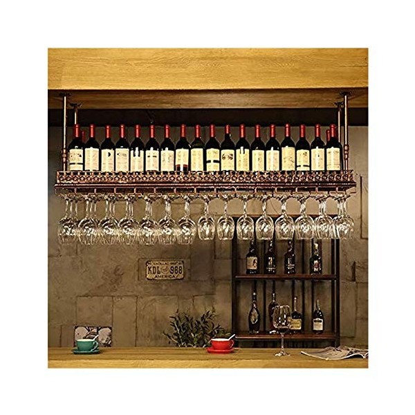 LaxTo Casier à vin Suspendu avec Support en Verre et étagère, Support de Verre à vin au Plafond Suspendu à lenvers, Support 