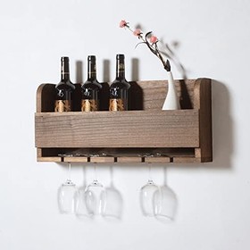 ATHUAH Casier à vin Mural, Rangement en Bois pour Porte-vin, étagères en Verre et à Bouteilles pour Le Salon, Organisateur de