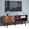 COSTWAY Meuble TV en Bois avec 2 Étagères 1 Compartiments Porte Rabattable pour TV 42" au Max, Console TV en Bois pour Chambr