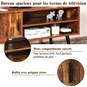 COSTWAY Meuble TV en Bois avec 2 Étagères 1 Compartiments Porte Rabattable pour TV 42" au Max, Console TV en Bois pour Chambr