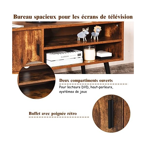 COSTWAY Meuble TV en Bois avec 2 Étagères 1 Compartiments Porte Rabattable pour TV 42" au Max, Console TV en Bois pour Chambr