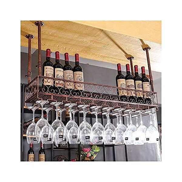MObyat Casier à vin suspendu au plafond avec support en verre, étagère de bar, support de verre à vin suspendu à lenvers, po