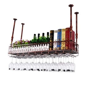 ANSNOW Casier À Vin en Fer Suspendu Au Plafond, Porte-Bouteille de Vin À Hauteur Réglable, Support en Verre À Champagne À le