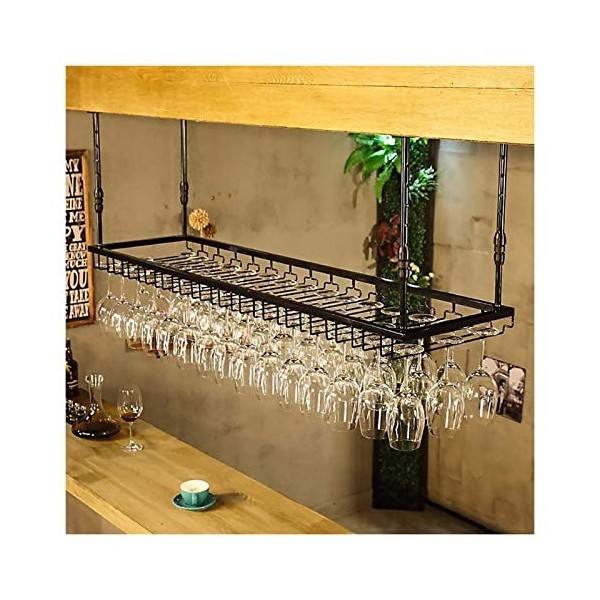 Qunine Casier à verres à vin mural – Porte-gobelet à suspension, présentoir suspendu rétro en fer forgé, étagère de décoratio