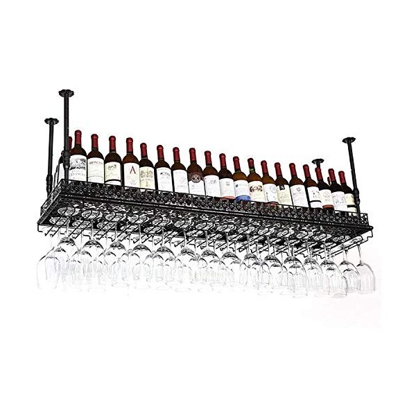 Casier à vin suspendu avec support en verre et étagère, support de verre à vin au plafond suspendu à lenvers, support de ver